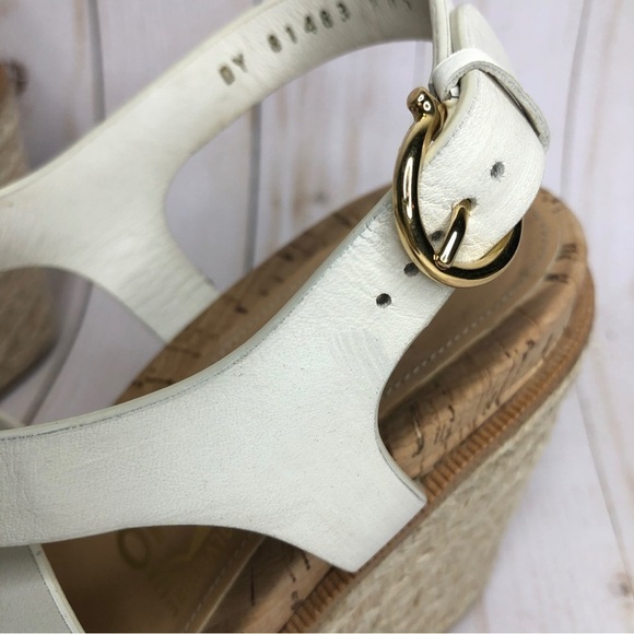 Salvatore Ferragamo White Leather Scalloped Wedge Espadrilles Sz 6 - Picture 7 of 14